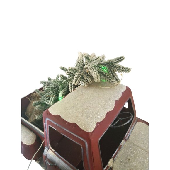 Vintage Farm Fresh Christmas Trees Red Metal Truck With Light-Up Decor & Faux Sn - Picture 4 of 9